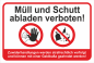 Preview: Schild mit roten Verbotszeichen und Aufschrift Schwarz Müll und Schutt abladen verboten